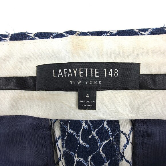 LAFAYETTE 148 Tailored Slim Leg Mid Rise Trouser Dress Pant Navy Print Womens 4 - Picture 7 of 8